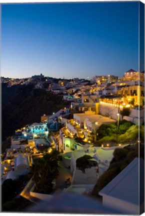 Framed White Buildings at Night, Fira, Santorini, Greece Print