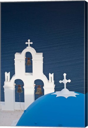 Framed Greece, Santorini, Firostefani, Bell Tower, Domes Print