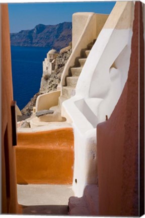 Framed Stairways and Old Cathedral, Oia, Santorini, Greece Print