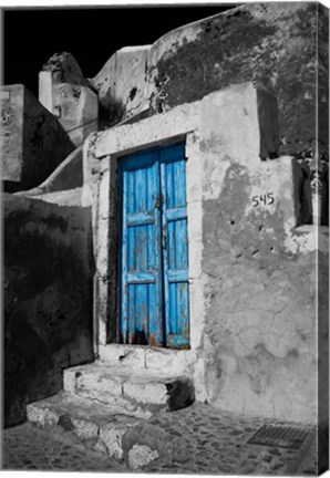 Framed Colorful Blue Door, Oia, Santorini, Greece Print