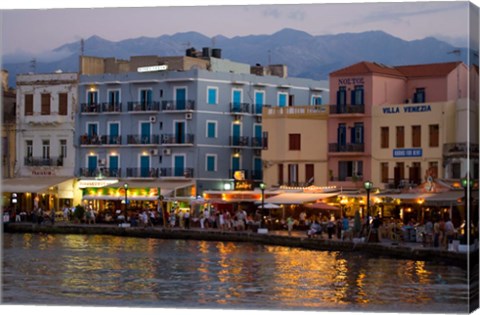 Framed Evening Light along the Old Harbor, Chania, Crete, Greece Print