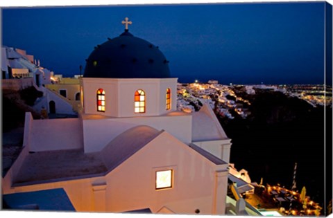 Framed Evening Light on Church, Imerovigli, Santorini, Greece Print