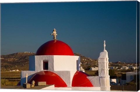 Framed Greece, Mykonos, Red Dome Church Chapels Print