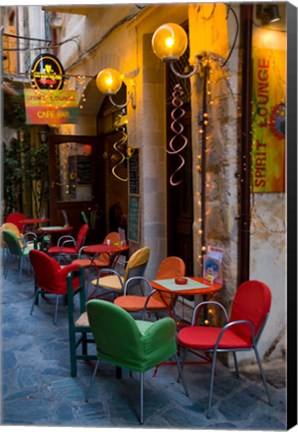 Framed Outdoor Cafe Seating, Chania, Crete, Greece Print