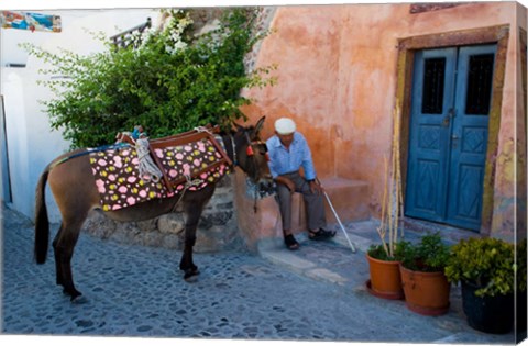 Framed Resting Elderly Gentleman, Oia, Santorini, Greece Print