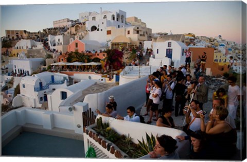 Framed Sunset and The Tourists, Oia, Santorini, Greece Print