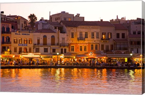 Framed Old Harbor, Chania, Crete, Greece Print