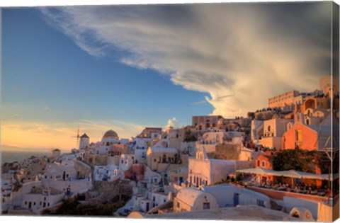 Framed Greece, Santorini, Oia, Colorful Buildings Print