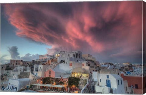 Framed Sunset over Oia, Santorini, Greece Print