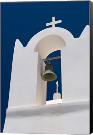 Framed Church Bell Tower against Dark Blue Sky, Santorini, Greece Print