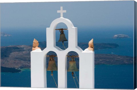 Framed Greece, Santorini White Church Bell Tower Print