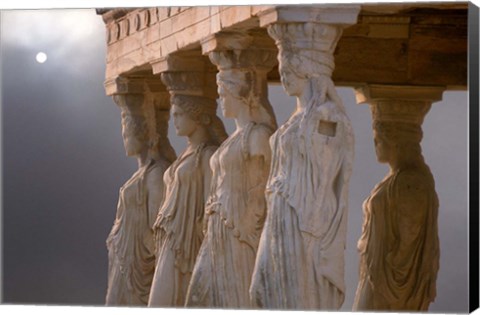 Framed Greek Columns and Greek Carvings of Women, Temple of Zeus, Athens, Greece Print