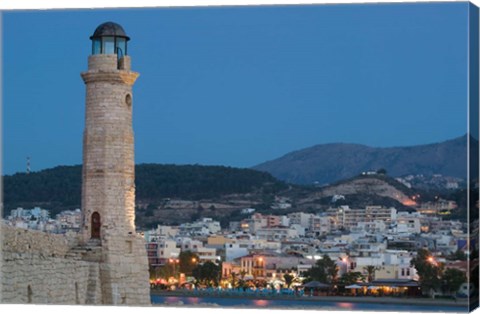 Framed Greece, Crete, Rethymno Venetian Harbor Lighthouse Print