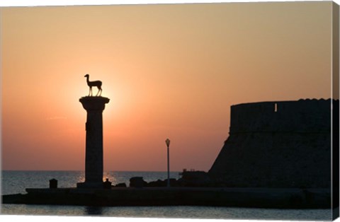 Framed Greece, Dodecanese, Stag Columns, Mandraki Harbor Print