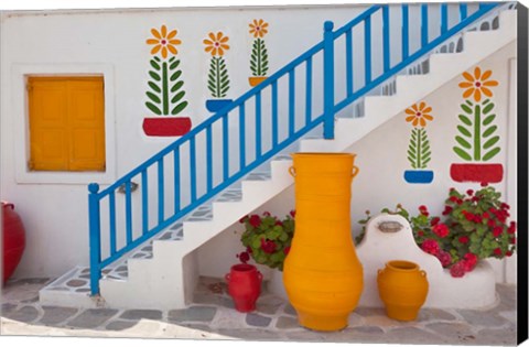 Framed Flowers and colorful pots, Chora, Mykonos, Greece Print