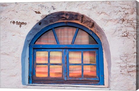 Framed Window with sunset reflection, Mykonos, Greece Print