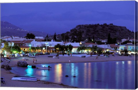 Framed Evening Harbor View, Stoupa, Messina, Peloponnese, Greece Print