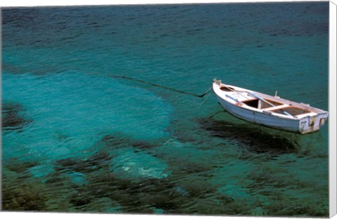 Framed Boat in Harbor, Lakonian Mani, Areolopi, Peloponnese, Greece Print
