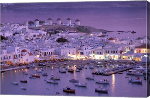 Framed Overview of Mykonos Town harbor, Mykonos, Cyclades Islands, Greece Print