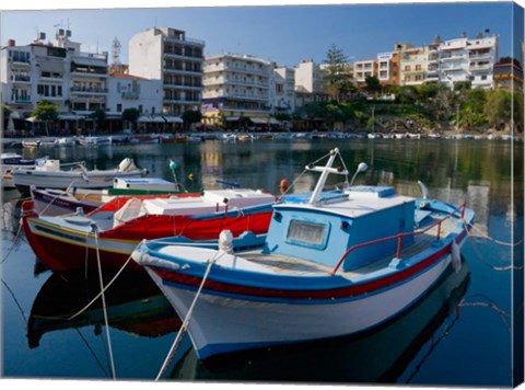 Framed Boats on The Lake, Agios Nikolaos, Crete, Greece Print