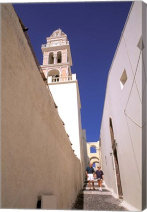 Framed Couple Walking Down Steps, Santorini, Greece Print