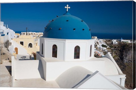 Framed Blue Domed Church, Imerovigli, Santorini, Greece Print