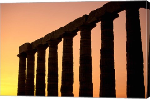 Framed Temple of Poseidon Columns at Sunset, Cape Sounion, Attica, Greece Print