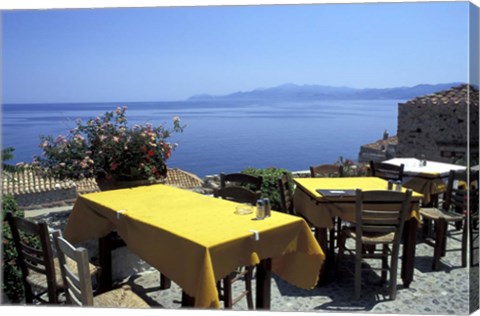 Framed Outdoor Restaurant, Monemvasia, Greece Print