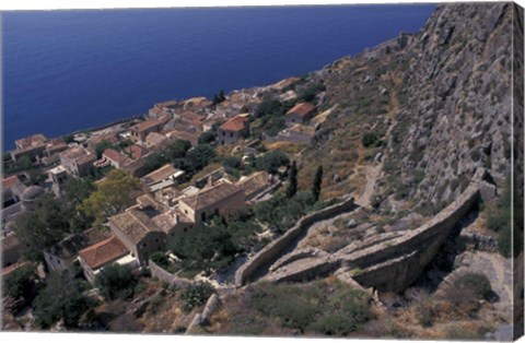 Framed View from Upper to Lower Village, Monemvasia, Greece Print