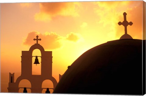 Framed Kimisis Theotokov Church at Sunset, Thira, Santorini, Cyclades Islands, Greece Print