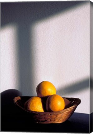 Framed Oia, Santorini, Greece, Oranges in a Basket Print