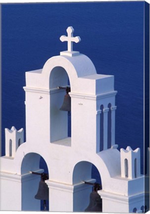 Framed Coastal Bell Towers, Santorini, Greece Print