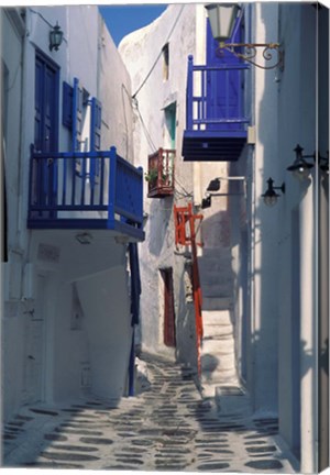 Framed Cobblestone Alley, Santorini, Greece Print