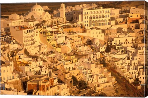 Framed View of Thira at Sunset, Santorini, Cyclades Islands, Greece Print