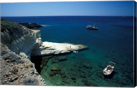 Framed Gerontas, White Sandstone Rock of Aegean Sea, Milos, Greece Print