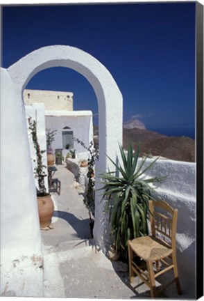 Framed Chora Houses, Blue Aegean Sea, and Agave Tree, Cyclades Islands, Greece Print