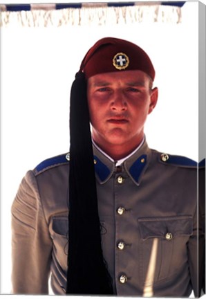 Framed Close Up of Soldier in Traditional Dress, Athens, Greece Print