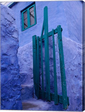 Framed Green Gate on Kalymnos Island, Dodecanese Islands, Greece Print