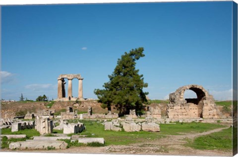 Framed Greece, Corinth Carved stone rubble and the Doric Temple of Apollo Print