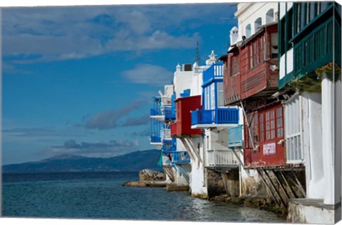 Framed Greece, Cyclades, Mykonos, Hora &#39;Little Venice&#39; area Print