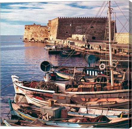 Framed Greece, Crete, Fishing boats, Rossa al Mare Print