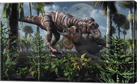 Framed Tyrannosaurus Rex Kills a Triceratops as its Next Meal Print