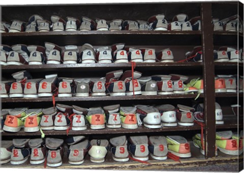 Framed Bowling Shoes on a Shelf Print