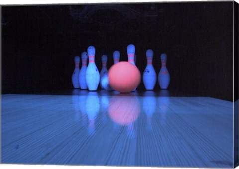 Framed Bowling ball with bowling pins Print