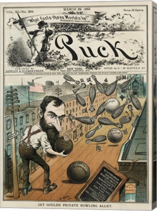 Framed Puck Magazine Jay Gould&#39;s Private Bowling Alley Print