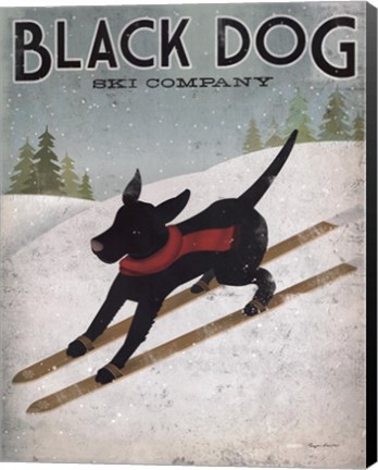 Framed Black Dog Ski Print