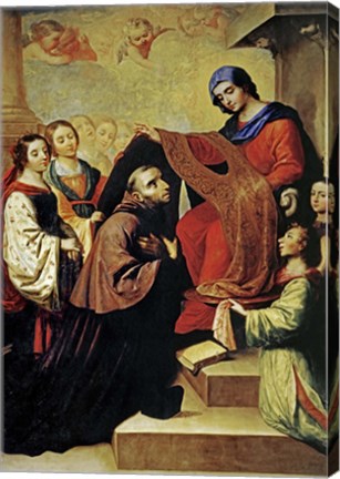 Framed Descent of Virgin Mary to Reward the Writing of Saint Ildefonso of Toledo Print