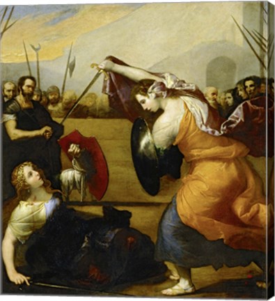 Framed Duel of Isabella de Carazzi and Diambra de Pottinella Print