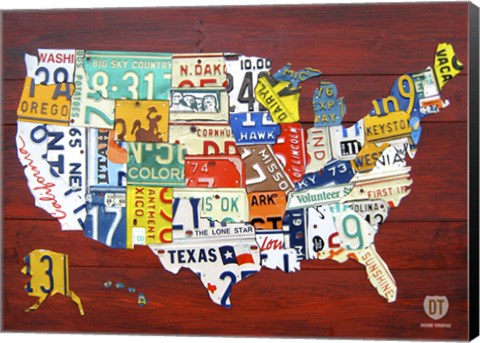 Framed License Plate Map USA I Print