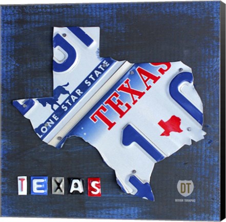 Framed Texas License Plate Map Print